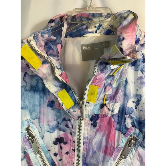 ASOS Watercolor Abstract Print Hooded Rain Jacket Lightweight Zip Pockets - Picture 6 of 8